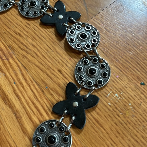 Vintage metal and leather and chain belt - Picture 3 of 4